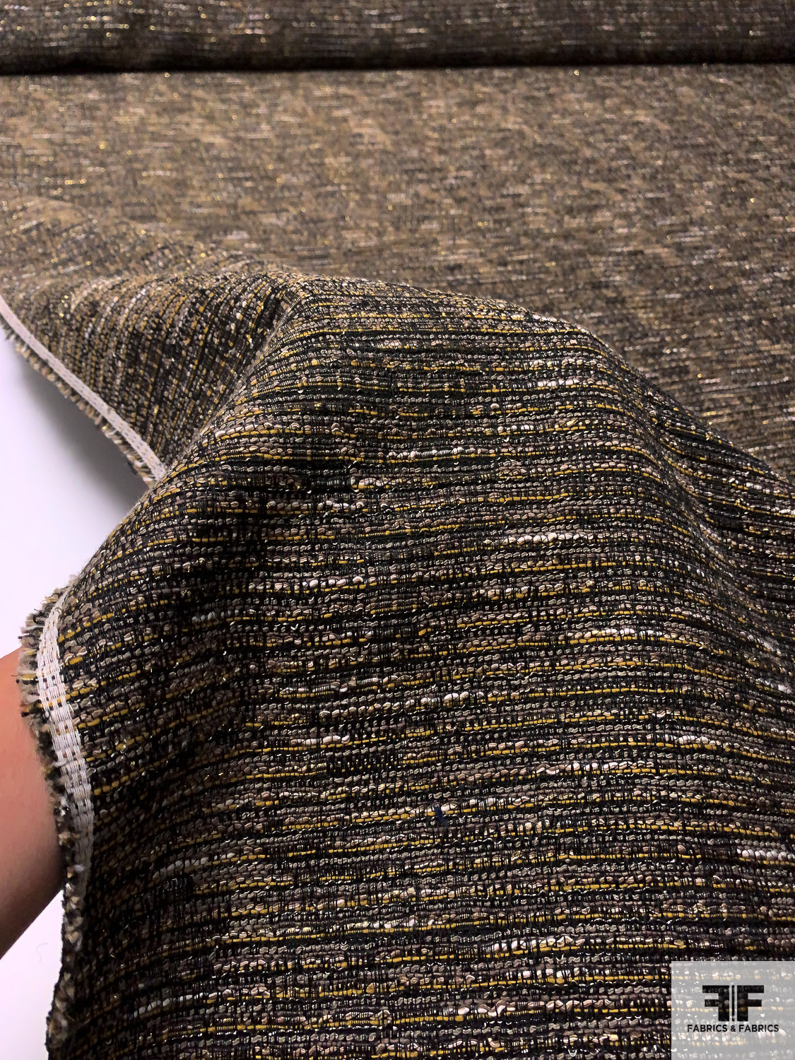 Italian Tweed Suiting with Lurex Fibers and Fused Back - Ochre / Taupe / Black / Off-White