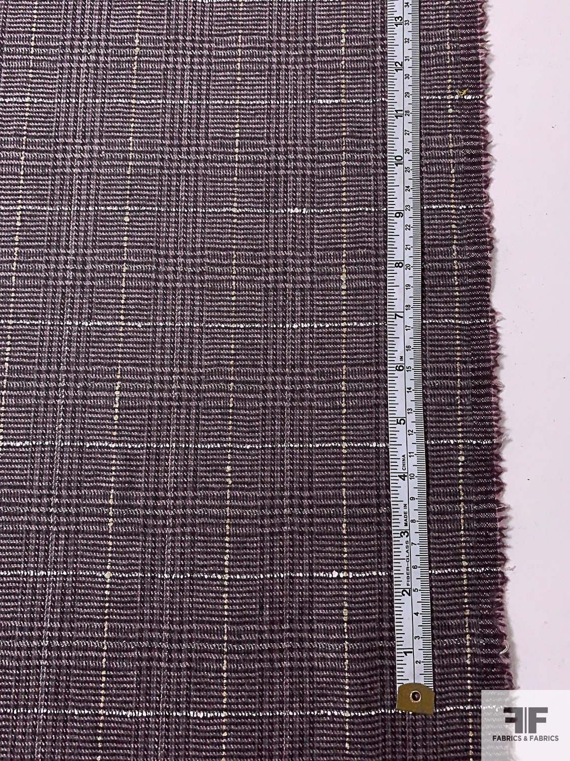 Italian Glen Plaid Wool Suiting with Lurex Fibers - Sepia Lilac / Dark Purple / White / Beige