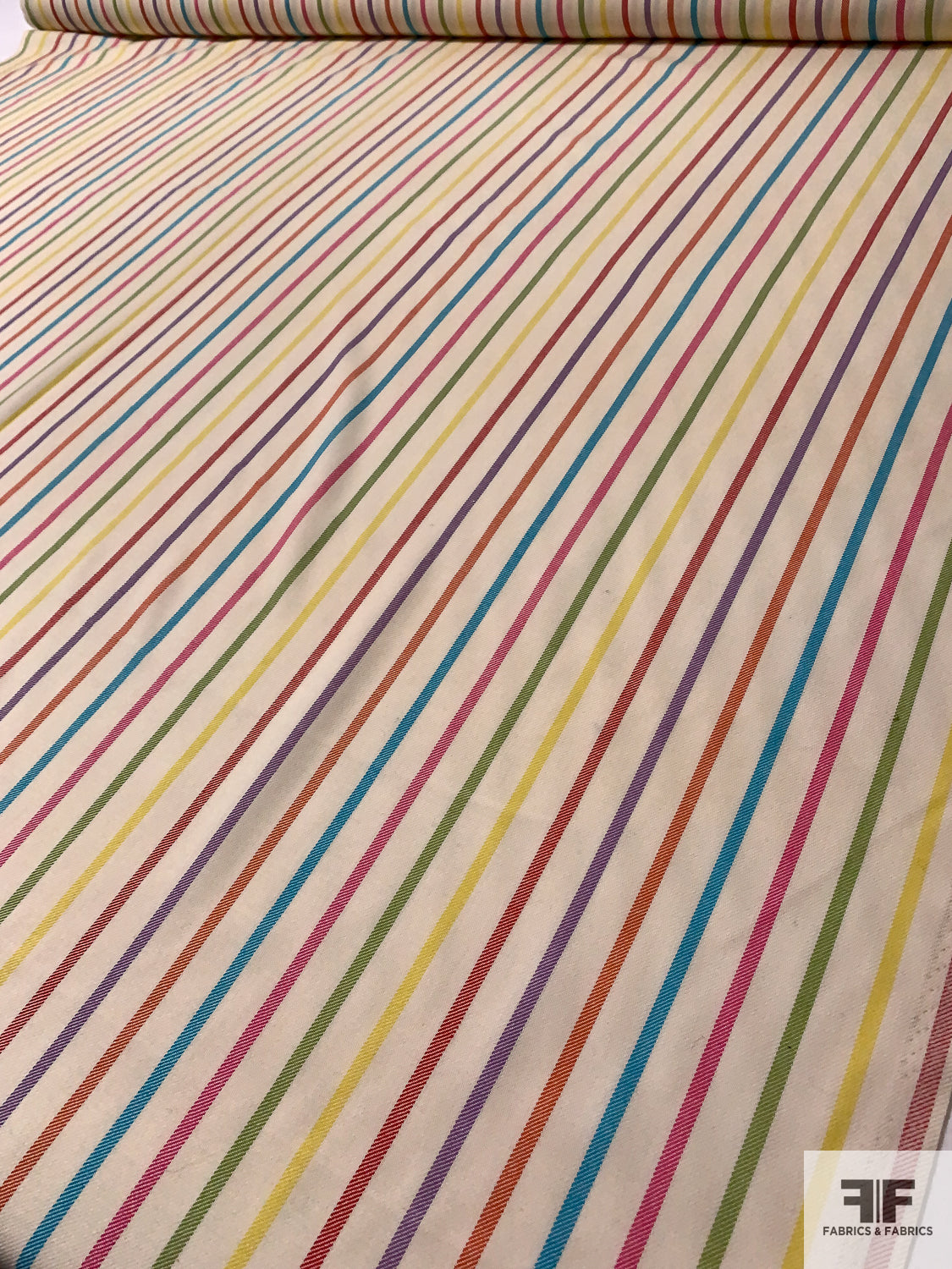 Made in England Vertical Striped Wool Suiting - Cream / Multicolor