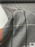 Italian Windowpane Plaid Wool Flannel Light Jacket Weight - Heather Grey / Grey / Ivory