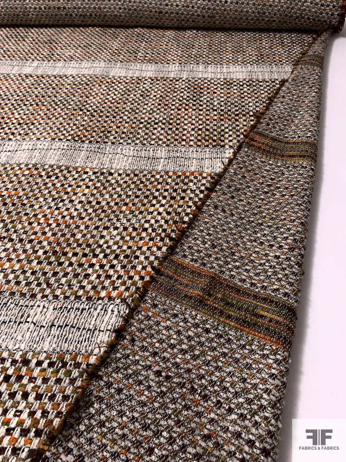 Geometric Tweed Suiting - Browns / Olive / Off-White