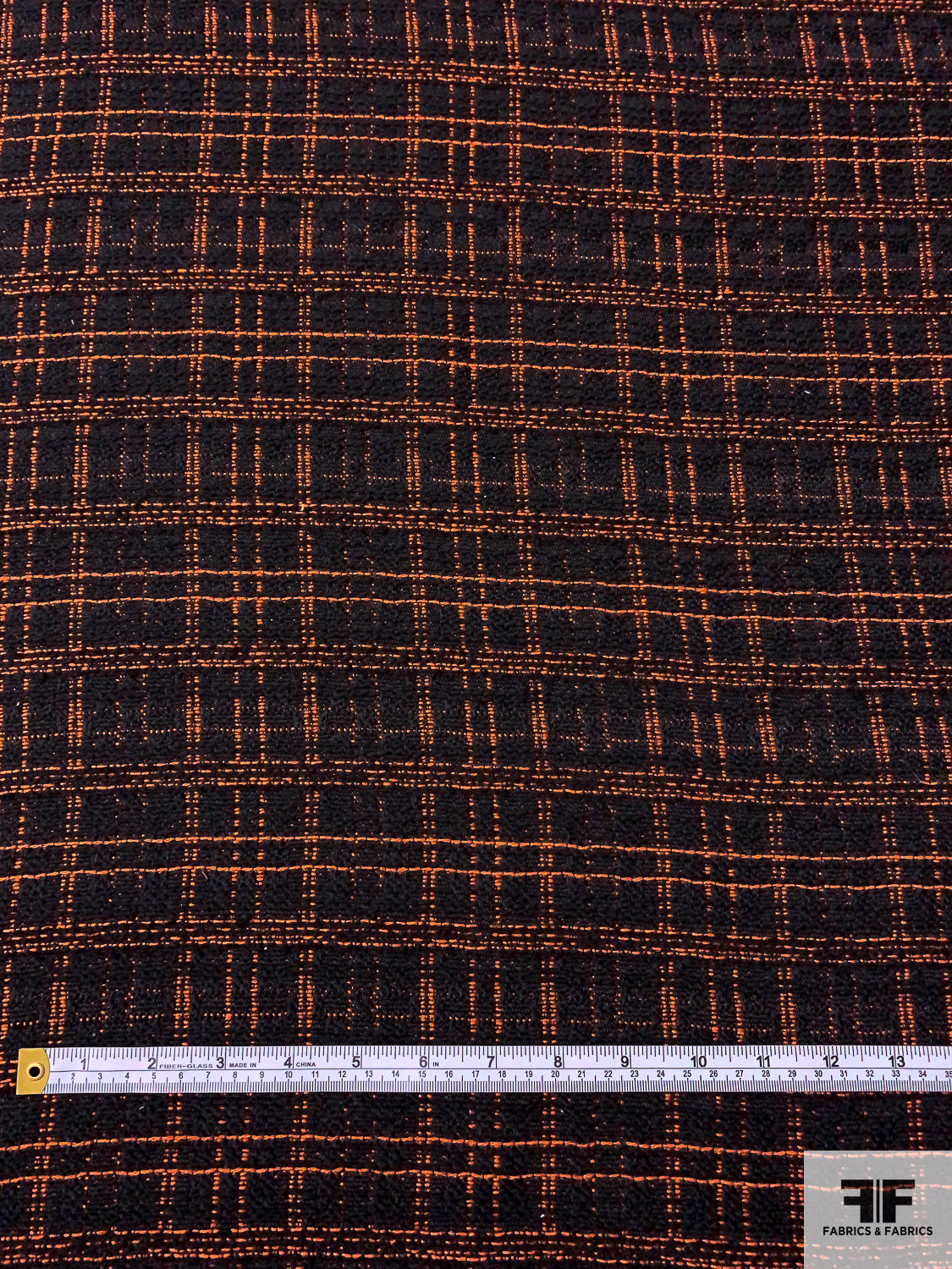 Plaid Wool Blend Jacket Weight Tweed - Orange / Black