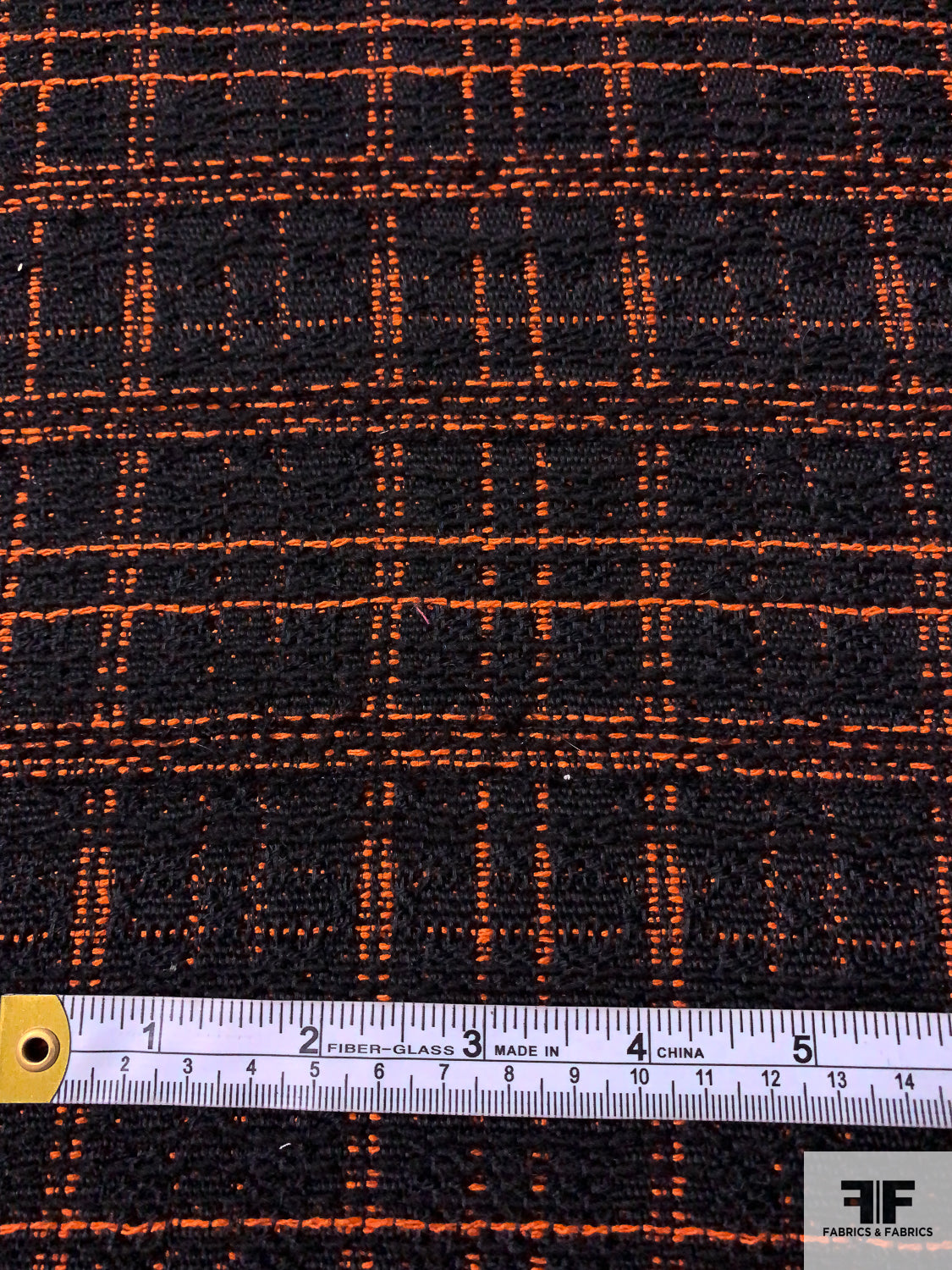 Plaid Wool Blend Jacket Weight Tweed - Orange / Black