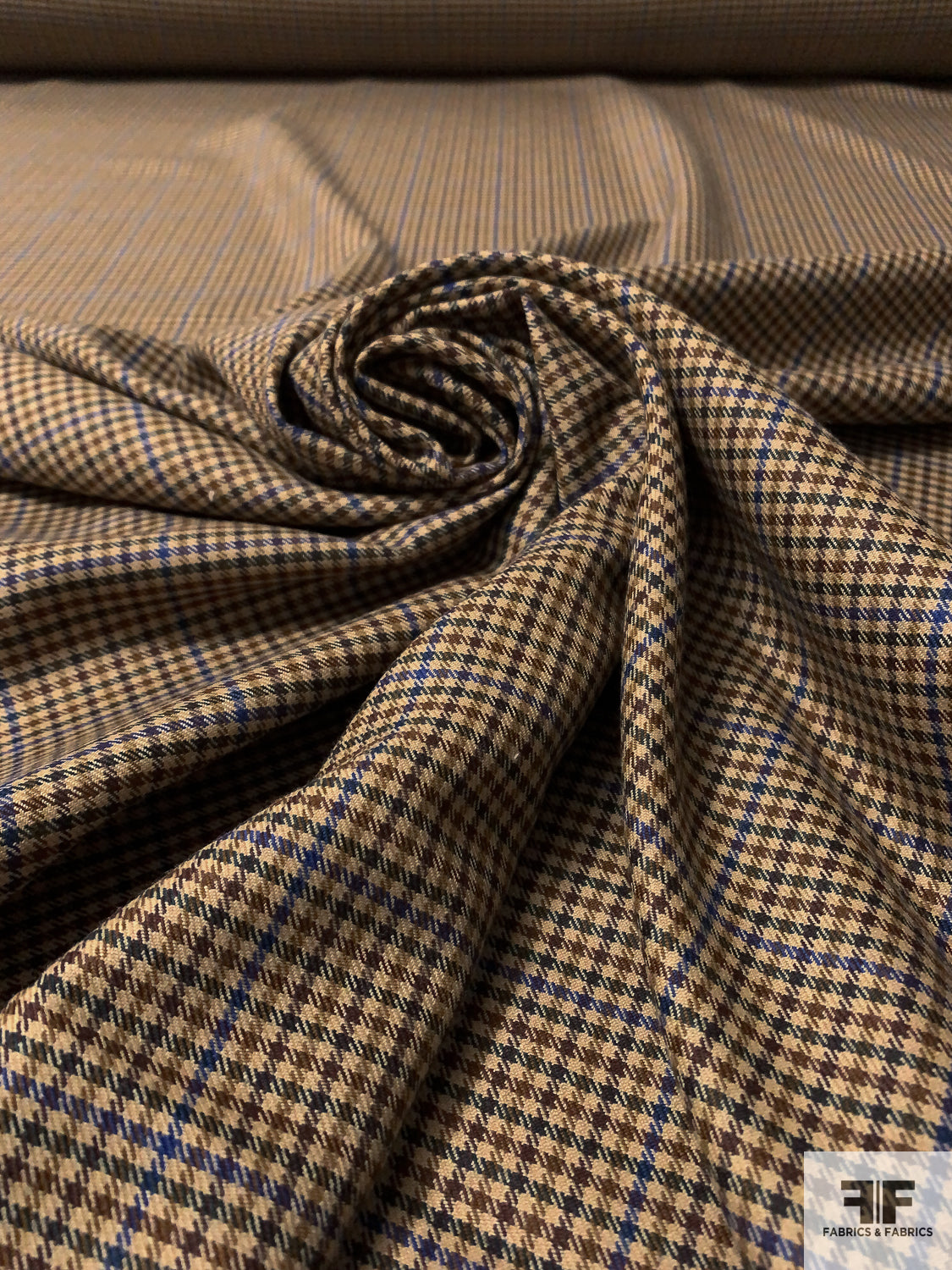 Mini Houndstooth Plaid Wool Suiting - Nude / Browns / Blue / Evergreen / Ochre