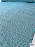 Classic Cotton Blend Ladies Tweed Sutiing with Lurex Fibers - Aqua Blue / Aquamarine / Off-White