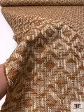 Made in Spain Geometric Chevron Raffia Tweed Suiting - Brown-Orange / Cream / Olive