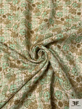 Italian Floral Printed Tweed with Lurex Fibers - Seafoam / Cream / Olive / Gold