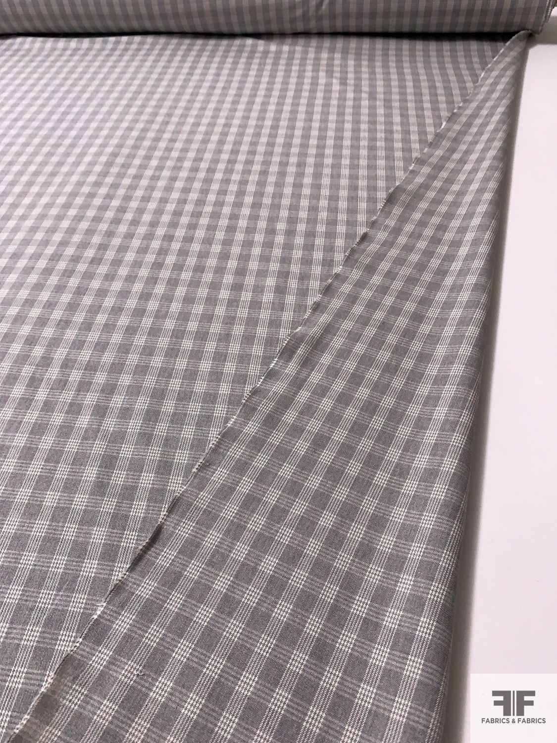 Italian Plaid Fine Cotton Suiting - Grey / Off-White