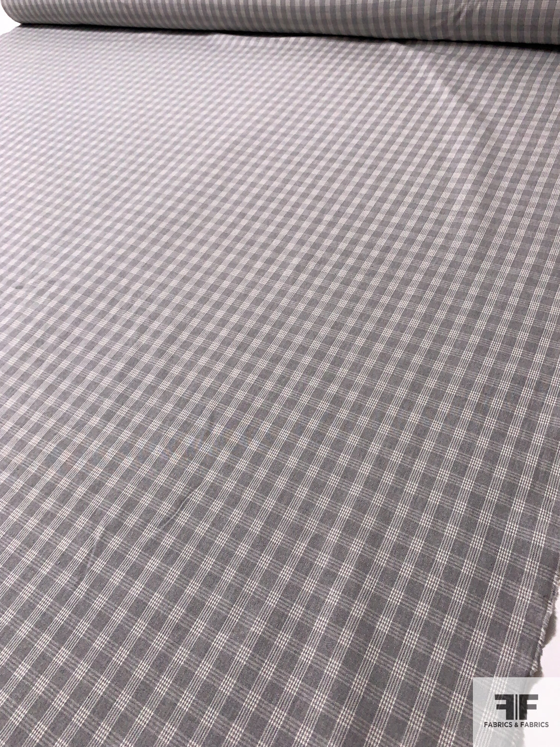 Italian Plaid Fine Cotton Suiting - Grey / Off-White