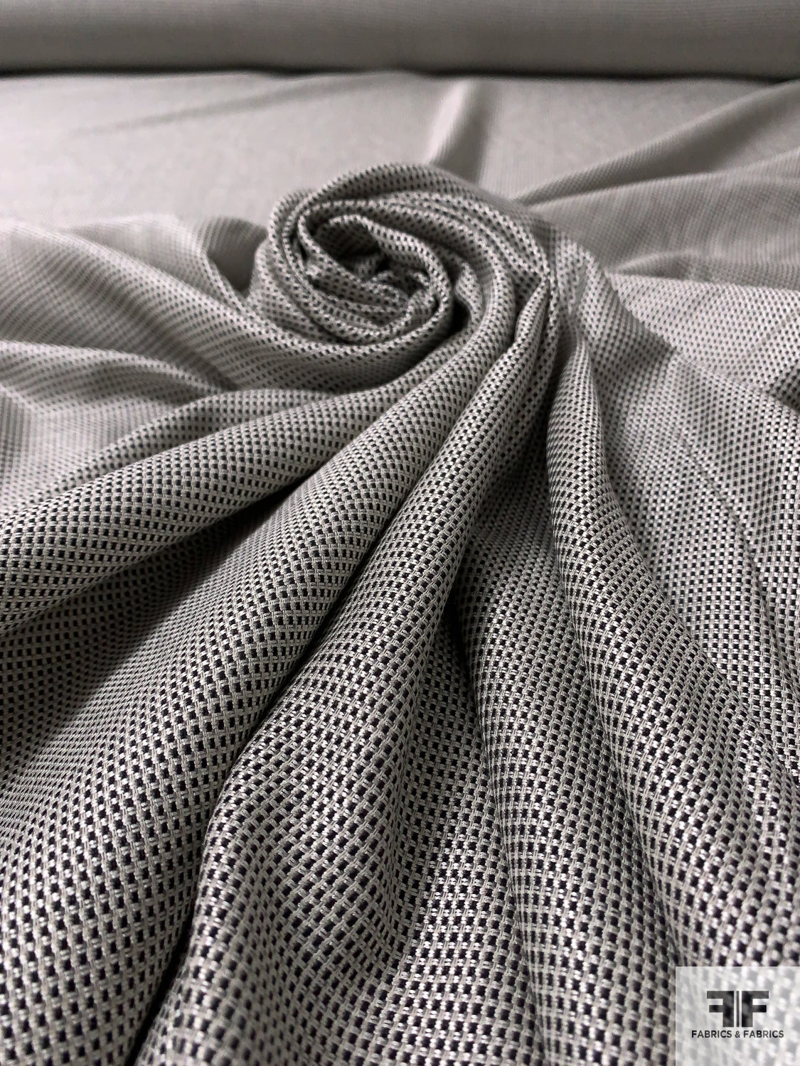 Italian Virgin Wool and Silk Fine Suiting - Black / Off-White / Light Grey