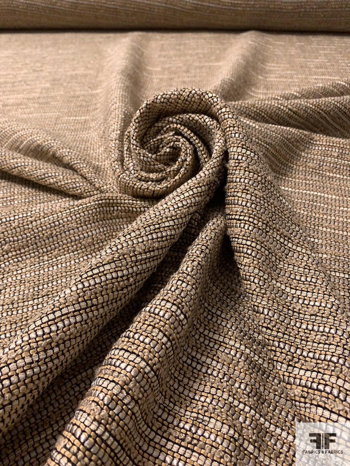 Italian Open-Woven Novelty Tweed Suiting - Tan / Black / Champagne