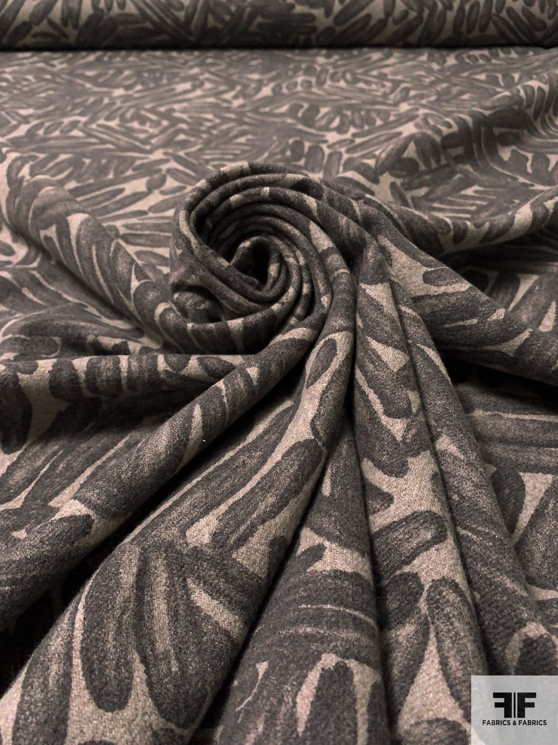 Italian Printed Wool Blend Flannel Jacket Weight - Dark Grey / Taupe