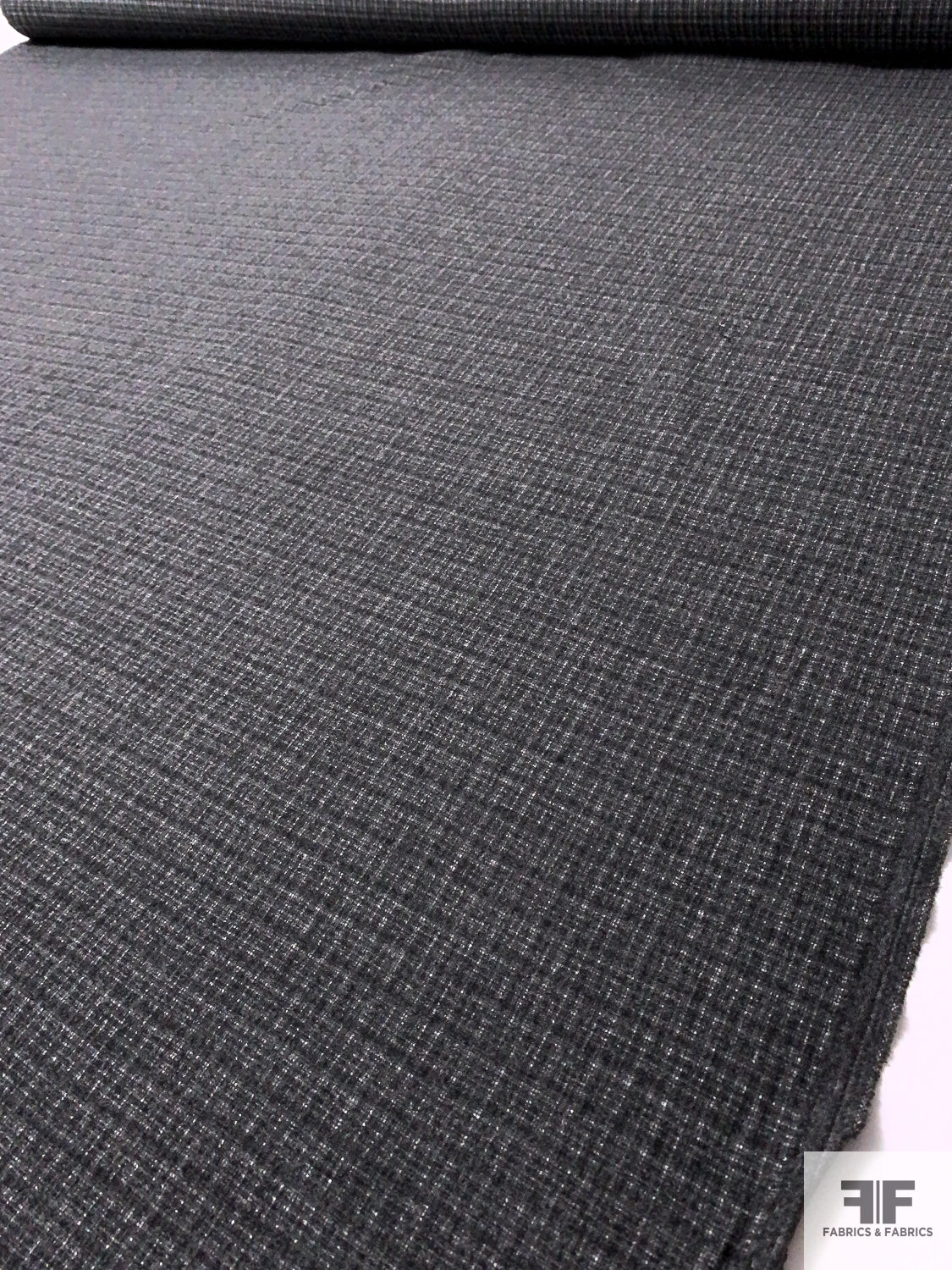 Italian Hazy Plaid Brushed Suiting - Black / Grey / Off-White