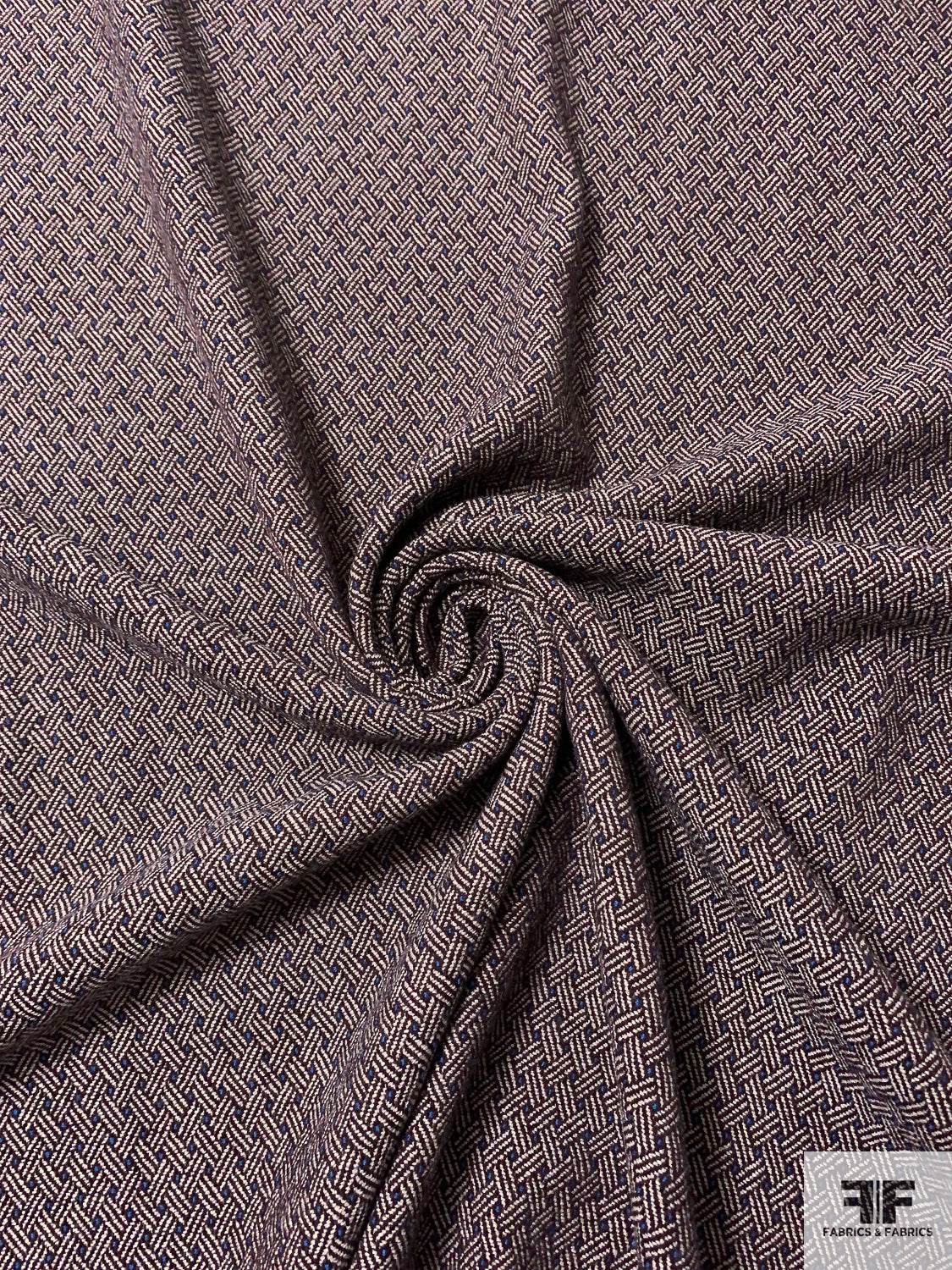 Italian Diagonal Basketweave Wool Jacket Weight - Maroon / Beige / Blue