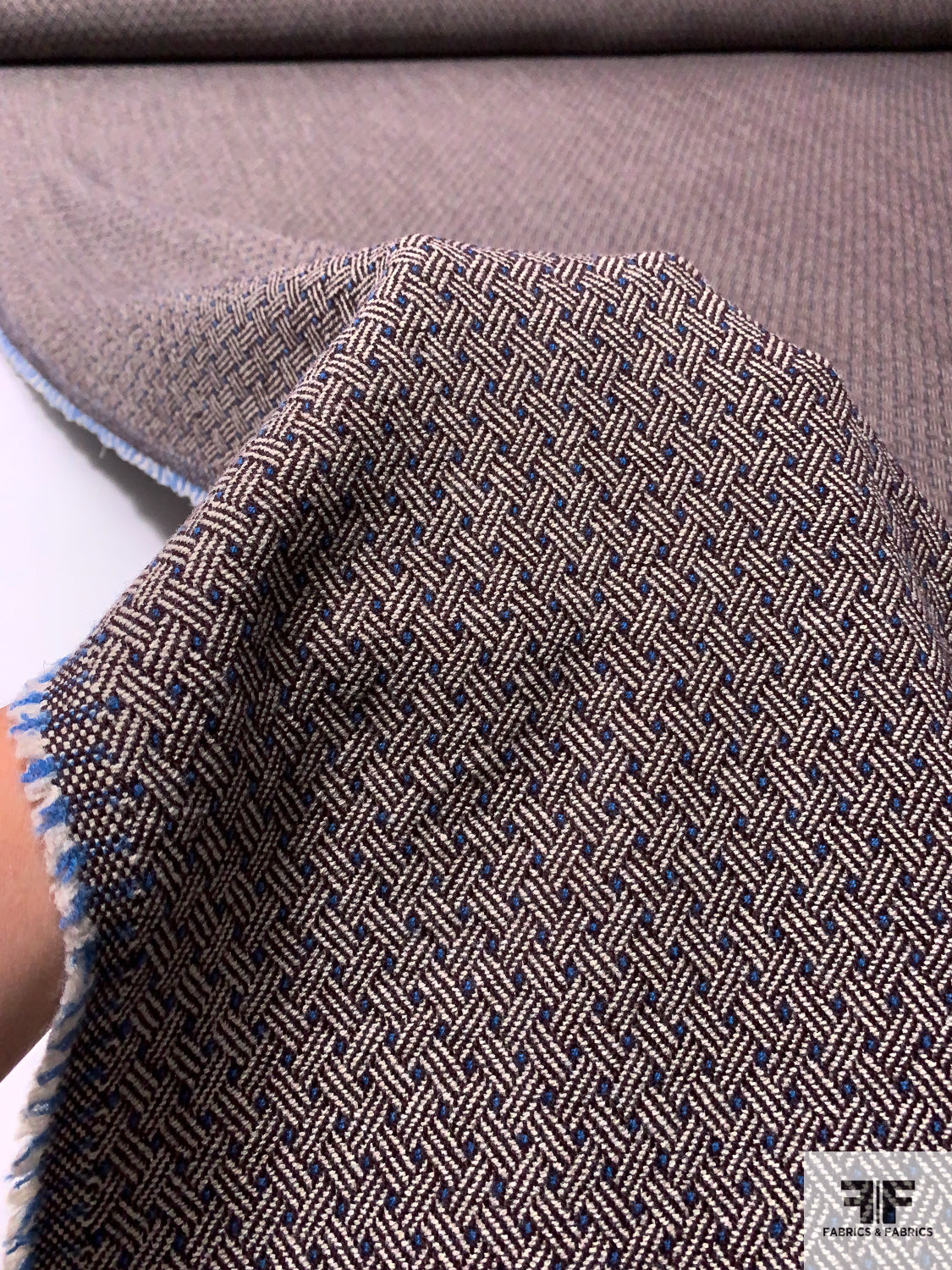 Italian Diagonal Basketweave Wool Jacket Weight - Maroon / Beige / Blue