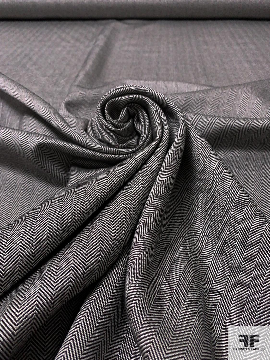 Herringbone Silk and Wool Suiting - Black / Light Ivory