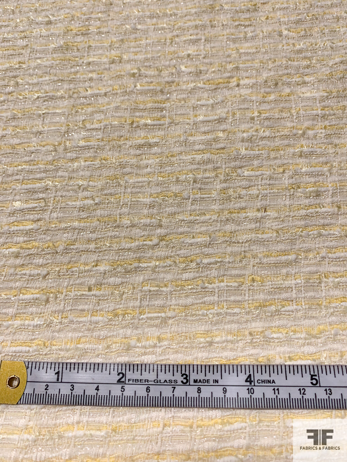 Italian Ladies Spring Tweed Suiting with Clear Laminated Fibers - Yellow / Ivory