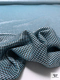 Italian Micro-Houndstooth Yarn-Dyed Metallic Suiting - Turquoise / Black / White / Silver