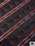 Italian Diagonal Hazy Plaid Brocade - Black / Red / White