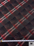 Italian Diagonal Hazy Plaid Brocade - Black / Red / White