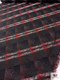 Italian Diagonal Hazy Plaid Brocade - Black / Red / White