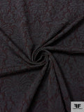 Italian Floral Textured Stretch Brocade - Black / Eggplant Purple