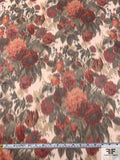 Hazy Floral Printed Matte-Satin Crinkled Stretch Cotton - Brick Red / Smoky Olive / Beige