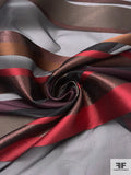Italian Horizontal Metallic Striped Silk Organza - Red / Brown / Copper / Eggplant / Black