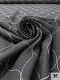 Dome Trellis Pattern Stitched Linen with Stones - Dark Grey / White