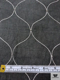 Dome Trellis Pattern Stitched Linen with Stones - Dark Grey / White