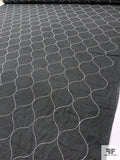 Dome Trellis Pattern Stitched Linen with Stones - Dark Grey / White