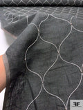 Dome Trellis Pattern Stitched Linen with Stones - Dark Grey / White