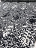 Italian Geo-Pixelated Printed Crinkled Shimmery Cotton Voile - Black / Off-White
