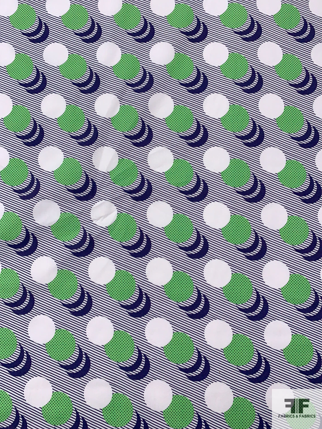 Circle Crescents Printed Cotton Poplin - Navy / Lime Green / White