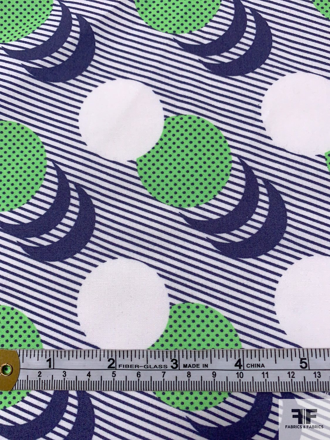 Circle Crescents Printed Cotton Poplin - Navy / Lime Green / White