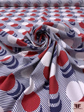 Circle Crescents Printed Cotton Poplin - Navy / Red / White