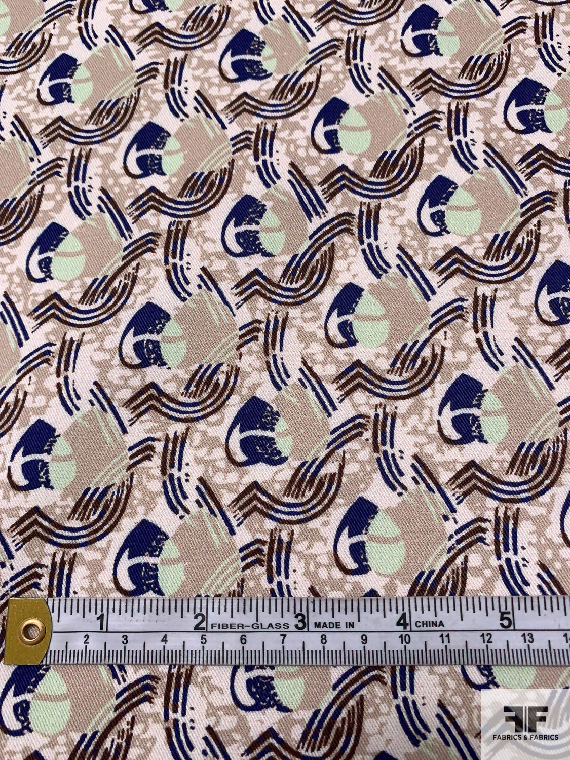 Locked Hearts Printed Stretch Cotton Twill - Khaki / Navy Blue / Seafoam / Brown