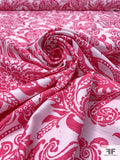 Paisley Floral Printed Stretch Linen-Look Dressweight Cotton - Berry Hot Pink / Off-White