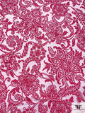 Paisley Floral Printed Stretch Linen-Look Dressweight Cotton - Berry Hot Pink / Off-White