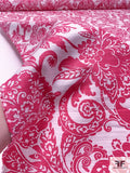 Paisley Floral Printed Stretch Linen-Look Dressweight Cotton - Berry Hot Pink / Off-White