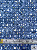 Ditsy Floral Geometric Printed Cotton Sheeting - Blue / Beige / Off-White