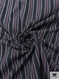 Italian Vertical Striped Slightly Textured Cotton Shirting - Midnight Navy / White / Red