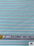 Italian Horizontal Striped Silk and Cotton Organdy - Aqua / Navy / White