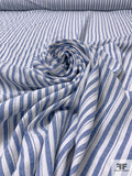 Vertical Striped Washed Cotton Chambray - Denim Blue / Off-White