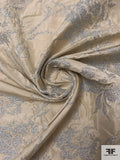 Italian Silk Taffeta with Floral Lurex Design - Beige / Silver