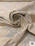 Italian Silk Taffeta with Floral Lurex Design - Beige / Silver