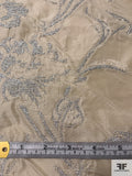 Italian Silk Taffeta with Floral Lurex Design - Beige / Silver