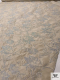 Italian Silk Taffeta with Floral Lurex Design - Beige / Silver