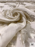 Italian Fine Silk Satin-Organza Jacquard with Metallic Floral Design - Warm Silver / Off-White