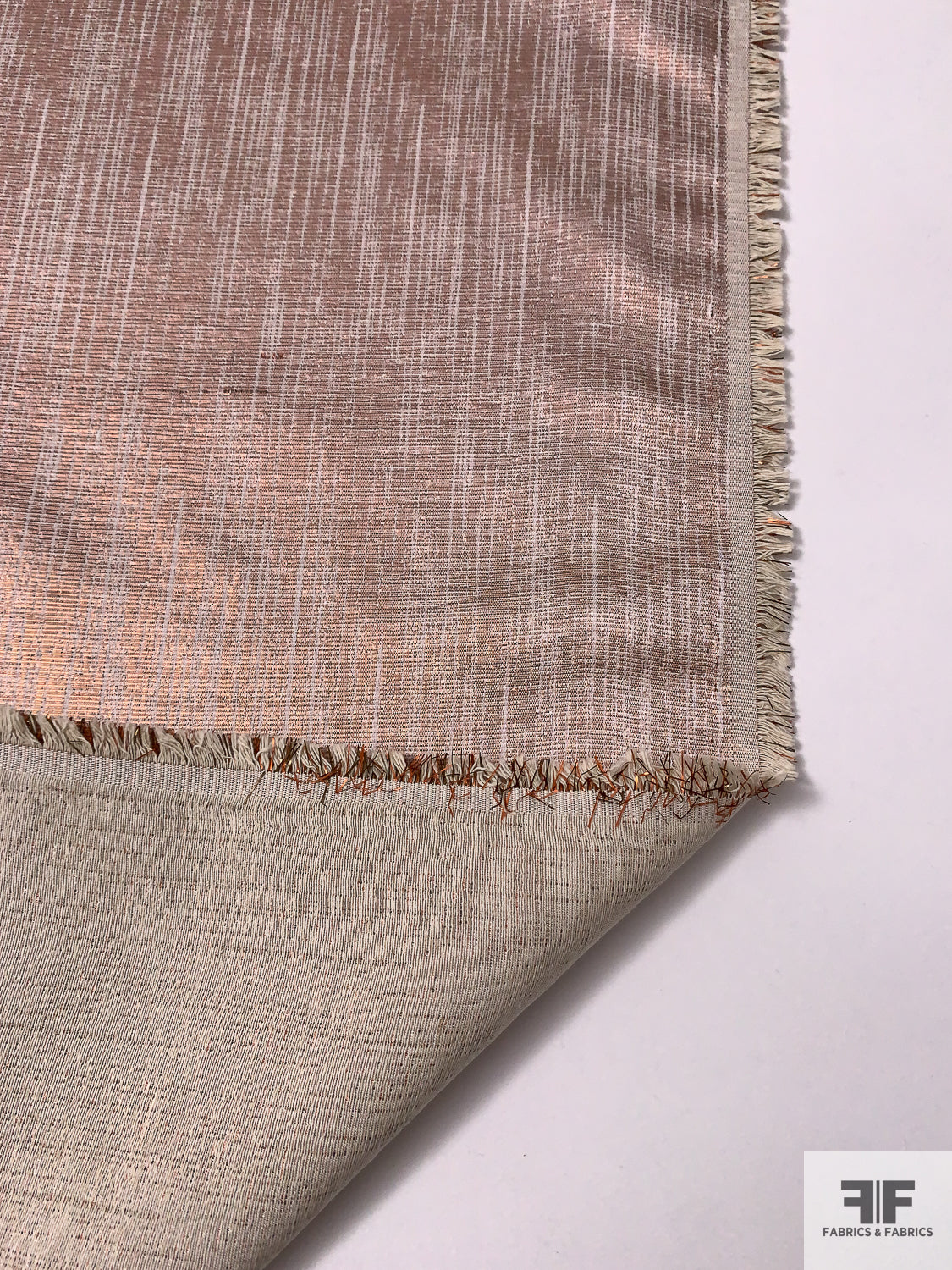 Italian Linen-Weave Novelty Lamé - Metallic Rose Gold / Natural
